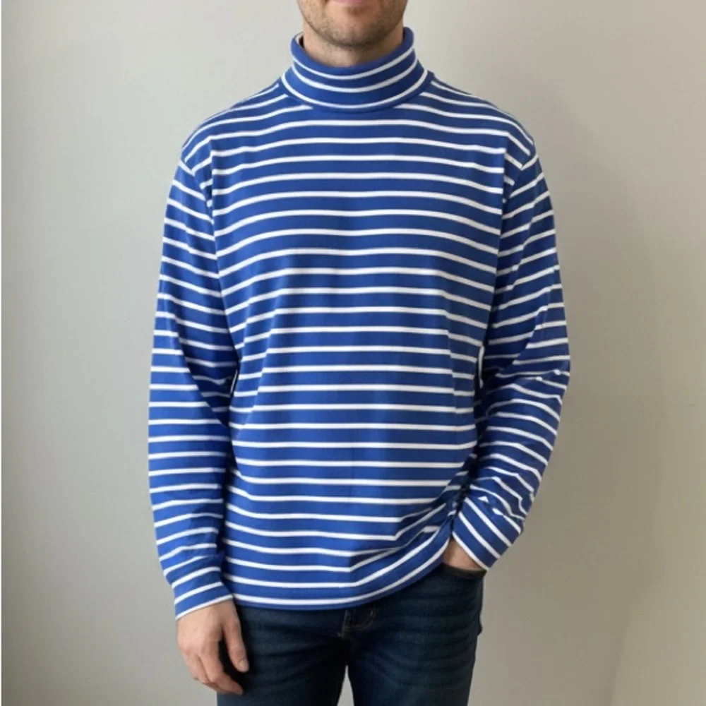 J. Crew Men's Turtleneck Sweater in Blue and‎ White Stripes
